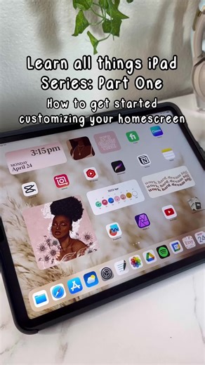 Learn all Things iPad Part One: iPad Home Screen Customization Part One Customizing your iPad is a creative way to show your personality and set you up for actually wanting to use your iPad. You can add different app widgets and photos that you find on pinterest. 💕 Here are the steps for the first part of the home screen customization⬇️ Step 1: Remove all unwanted apps from home screen Step 2: Go to settings and ☑️ App library only Step 3: Head over to pinterest and find a cute wallpaper for yo