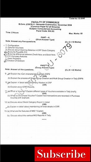 Computerized accounting 2024 question paper/O.U/ 5th sem Computerized accounting question paper