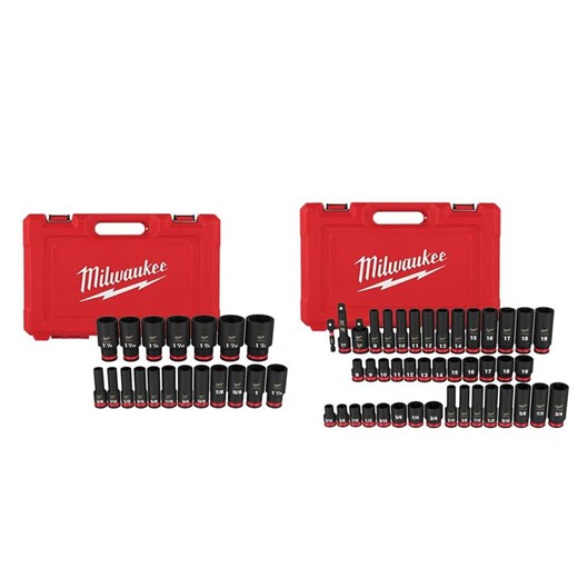 Check The Home Depot's Q&A Before Buying: Milwaukee SHOCKWAVE 1/2 in. Drive SAE 6 Point Impact Socket Set (19-Piece) with 3/8 in. SAE/Metric Impact Socket Set (43-Piece)