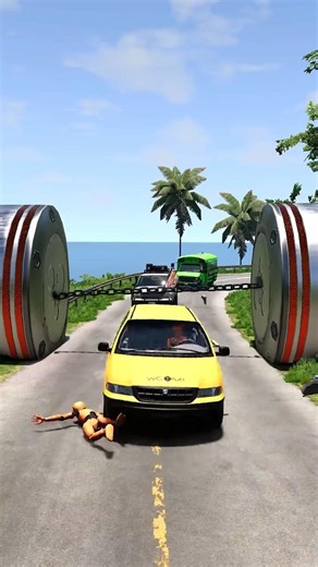 Cars & School Bus vs Chained Hydraulic Crush - BeamNG.drive #shorts #beamngdrive #beamng