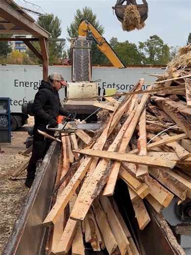 Industrial Wood Chipper Operation in Sawmill