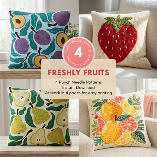 Fruits Punch Needle Set: Cushion Cover DIY, Embroidery Yarn Craft, Mindful Hand Habit, Handmade Kitchen Décor, Fiber Art Project - Etsy