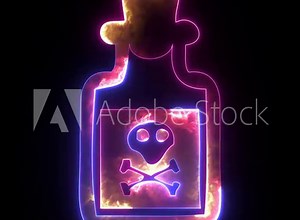 An animated neon danger poison sign, toxic sign skull icon. Warning skull symbol. Death attention, toxic poison illuminated element design Stock Video