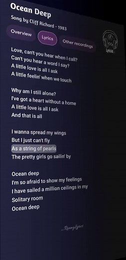 Ocean Deep - Cliff Richard Lyrics