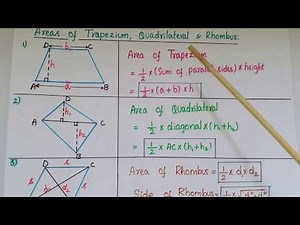 Formulas for Areas of Trapezium, Quadrilateral, and Rhombus -Mensuration -ClassVIII