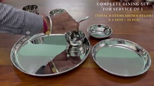 Stainless Steel Dinnerware Set of 32 Pcs (Dinner Plates, Cups, Dishes, Bowls) Metal Dinnerware Sets, Dishwasher Safe, Reusable Dinner Set for Home Kitchen Camping - Service for 4