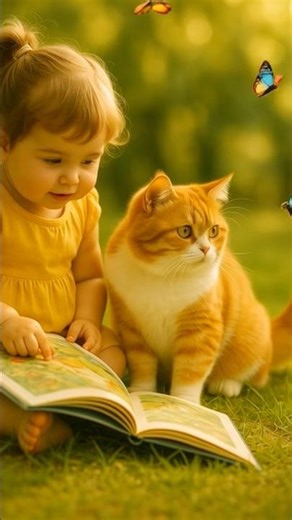 A Little Girl Reads to Her Cat… But the Cat Is Distracted by Butterflies! #Storytime #CuteCat