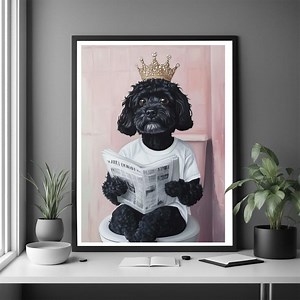 Impression artistique cockapoo noir portant une couronne et assis sur les toilettes - Etsy France