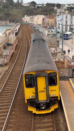 GWR class 150 squealing under the footbridge Dawlish Station on the Exeter St David’s service 150202