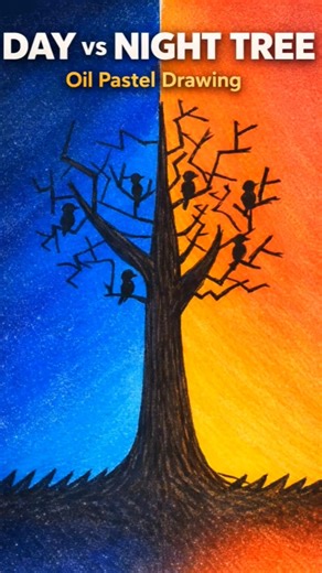 DAY vs NIGHT Tree Drawing #art #acrylicscenery