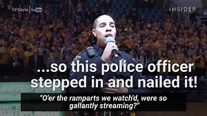 The national anthem singer for the big game didn't show. So in stepped a police officer working the game… | Insider