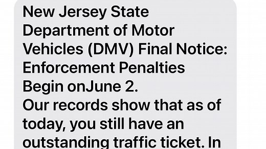 Yes, it's a scam. NJ alerts drivers of DMV traffic ticket text messages