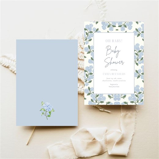 Elegant Blue Hydrangea Baby Shower Invitation, Floral Baby Shower, Editable Digital Invite Template, Canva Printable | HYDRANGEA - Etsy