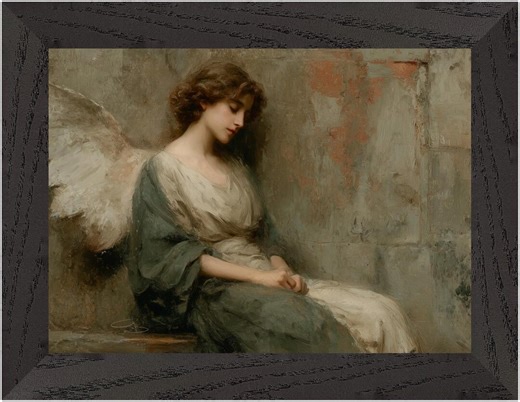 Angel Wall Art Wooden Framed Print – Vintage Guardian Angel Painting, Serene Spiritual Home Decor - Etsy