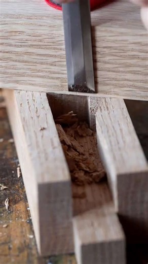 Hand cut keyed mortise and tenon joint in hardwood