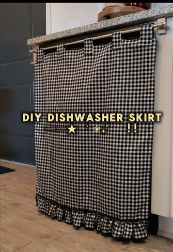 Dishwasher makeover ✨ Added a dishwasher skirt to make my kitchen feel softer and more cozy. Such an easy renter-friendly kitchen decor upgrade without renovating! PS: if anyone knows a better way to hang the skirt, please let me know 😅 | #diyhome #homedecor #budgetfriendly #homeinspo #dishwashercurtain