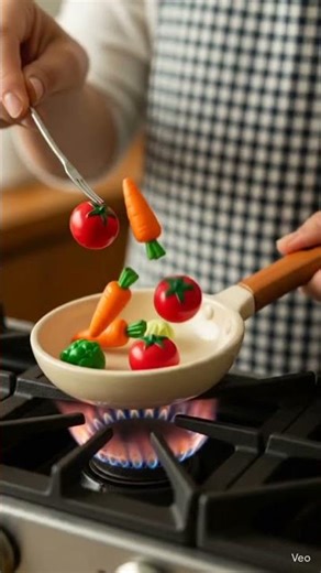 Mini Toy Pan Cooking – Cute Veggies Pretend Play 🍳🥕