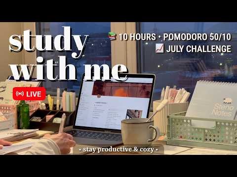 Challenge | 10 Hours • Study With Me • Pomodoro 50/10 | Fireplace Sound for Best Focus