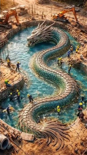 Dragon Shaped Swimming Pool Build in 20 Seconds(Cinematic 4K) #dragonswimmingpool#luxuryswimmingpool