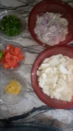 Freshly chopped turnips, veggies, and ginger-garlic paste all prepped for a tasty recipe!"📌#Cooking