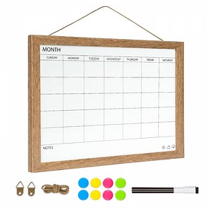 Dry Erase Monthly Calendar Board, 16"x12" Magnetic Surface Whiteboard for Wall, Office/Home, Solid Wood Frame Hanging Board & Planning Board