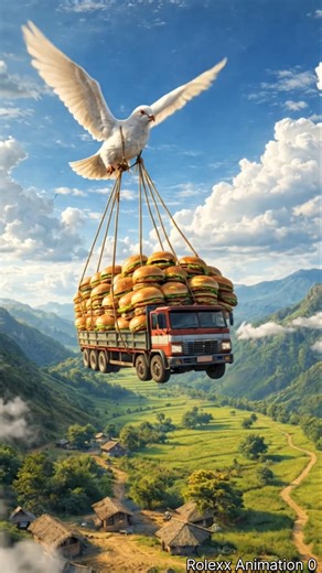 The farmer's pigeon brings a flying truck full of burger 🍔😭#ai #farmer #pigeon #burger