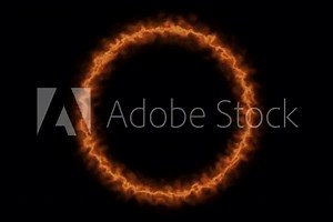 Empty e lip circle, circular frame with fire border glowing, burning flame signboard. Blank circle sign fire flames around frame lights. The best stock of footage frame signboard orange fire burn