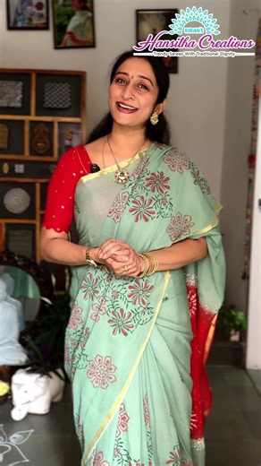 Linen Crepe Saree for Summer | Apple Green and Chilli Red | Kiranmai sarees #kiranmaisarees