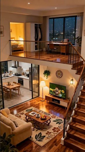 Cozy Studio Apartment in the Rain. #ViralShorts #AIApartment #RelaxingVibes