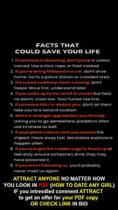 FACTS THAT COULD SAVE YOUR LIFE 🛡️🆘 ​In a split second, knowing the right thing to do can be a lifesaver. Keep these 8 survival facts in mind—they are more important than you think: ​1️⃣ If someone is drowning, don't jump in unless you are trained. Use a stick, rope, or a float instead. 2️⃣ If you’re being followed in a car, don't drive home. Go straight to a police station or a crowded area. 3️⃣ If a crowd suddenly starts running, don’t freeze. Move first, understand later. 4️⃣ If you wake up