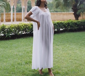 White Cotton Voile Nightgown – Sheer Scoop Neck Sleepwear With Puff Sleeves, Flowy Shape, Soft Ethical Custom Loungewear - Etsy