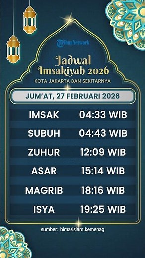 Jadwal Imsakiyah Kota Jakarta Jum'at 27 Februari 2026, Lengkap dengan Jadwal Sholat
