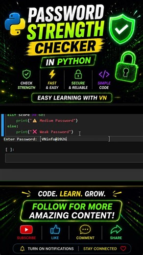Password Strength Checker in Python 🔐 | Python Mini Project #shorts