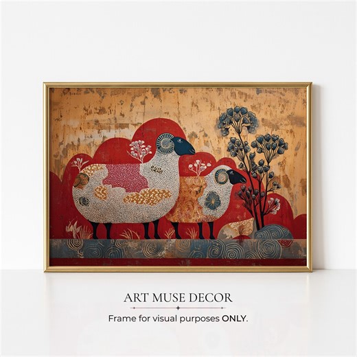 Goat Antique Folk Art, Sheep Chinese Zodiac Painting Print, Asian Culture Decor - Etsy