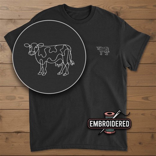 Cow Embroidered Shirt, Animal Gift - Etsy