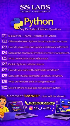 Python Interview Questions Day 13 | Advanced Topics | SSLABS | #shorts