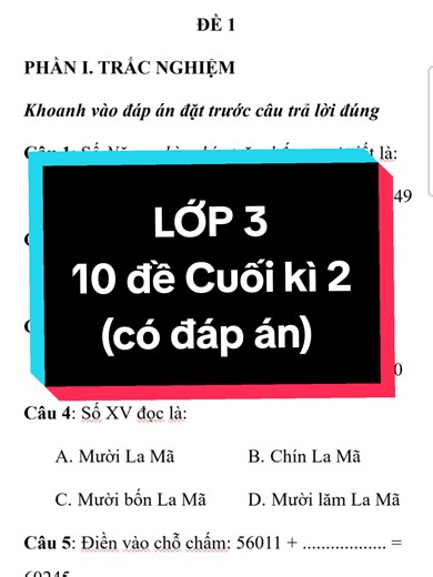 Đề Thi Toán Lớp 3 Cuối Kỳ 2 Có Đáp Án Chi Tiết