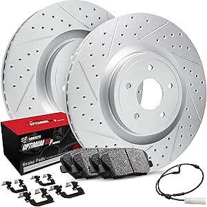 R1 Concepts Front Brake Kit For 2019-2021 Freightliner Sprinter, 2019-2022 Mercedes-Benz Sprinter| Drilled Slotted Brake Rotors| Optimum OEP Brake Pads and Rotors Kit