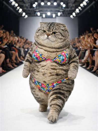 Chubby cat walks runway #funnycat #shorts #animal