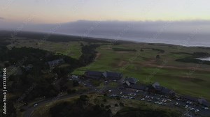 Drone flying over The Lodge at Bandon Dunes Golf Course in Oregon