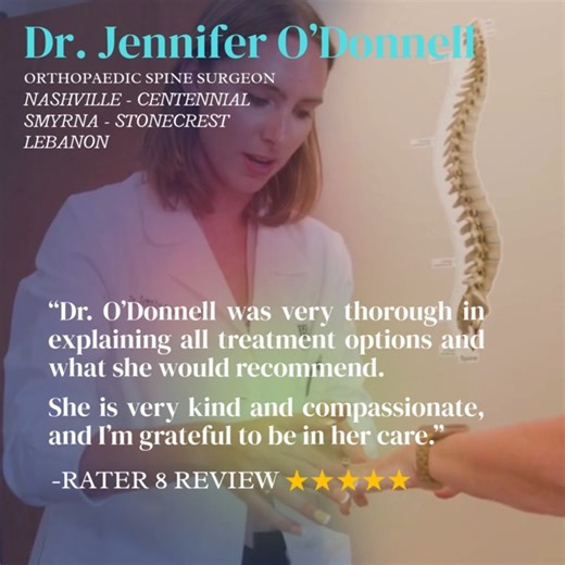 Patient review of Dr. Jennifer O'Donnell: “Dr. O’Donnell was very thorough in explaining all treatment options and what she would recommend. She is very kind and compassionate, and I’m grateful to be in her care.” - Rater8 Review For more info, visit https://bio.to/DrODonnellSM!FB | Hughston Clinic Orthopaedics