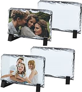 Amazon.com - 4 Pack Sublimation Slate Rock Blanks with Black Display Stand, 3.5x5.5in Rectangular Slate Stone Plaque Matte Surface for Thermal Heat Press Transfer Photos, DIY Gifts, Wedding, Birthday, Baby Birth