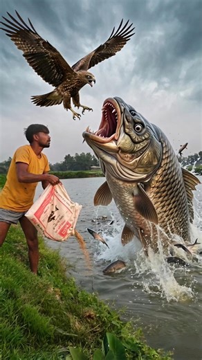 You'll be surprised what happens when a bird comes here 😱 #shorts #fish #hawk #viralshorts #short...