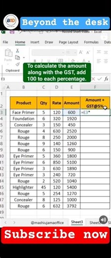 gst calculate in ms excel #excel #shorts #ytshorts #exceltutorial