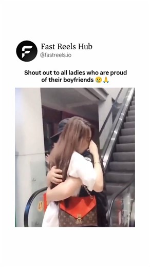 Fast Reels Hub™ on Instagram: "The video is a montage of heartwarming and humorous clips set in a busy shopping mall escalator, featuring various couples where the women demonstrate impressive strength and affection by giving their boyfriends piggyback rides. It opens with a young woman in a white top and black pants effortlessly lifting a man in a security uniform onto her back, carrying him up the moving stairs while he holds on casually, his feet dangling. Overlays flash "RESPECT" with fire e