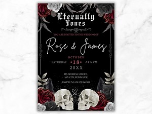 Editable Goth Wedding Invitation, Canva Text Template, 5x7 Inch and Mobile Templates, Skulls and Roses Custom Printable & Digital Invites - Etsy