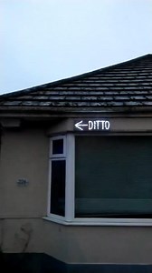 Person Puts Ditto Sign Pointing Towards Neighbor's Elaborately Decorated House for Holiday Season