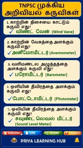 TNPSC அறிவியல் முக்கிய கேள்விகள் | அளவீட்டு கருவிகள் | TNPSC Science Quiz| day 10