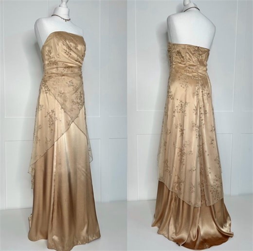 Vintage Prom Dress, Retro Graduation, 1990s Gold Glittery Strapless, Evening, Formal, Party, Ball, Cruise, Black Tie, Special Occasion UK 10 - Etsy