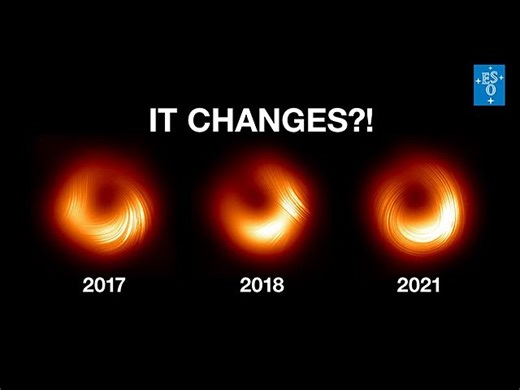 New Images of M87's Black Hole Show its Changing Magnetic Field | ESO FriendsofNASA.org: In 2017, the Event Horizon Telescope (EHT)—a worldwide network of radio-telescopes—observed the supermassive black hole at the center of the M87 galaxy, leading to the first ever image of a black hole, released in 2019. Now, using observations from 2017, 2018 and 2021, astronomers have found changes in this now iconic image that could be caused by variations in the magnetic field around the black hole. Credi